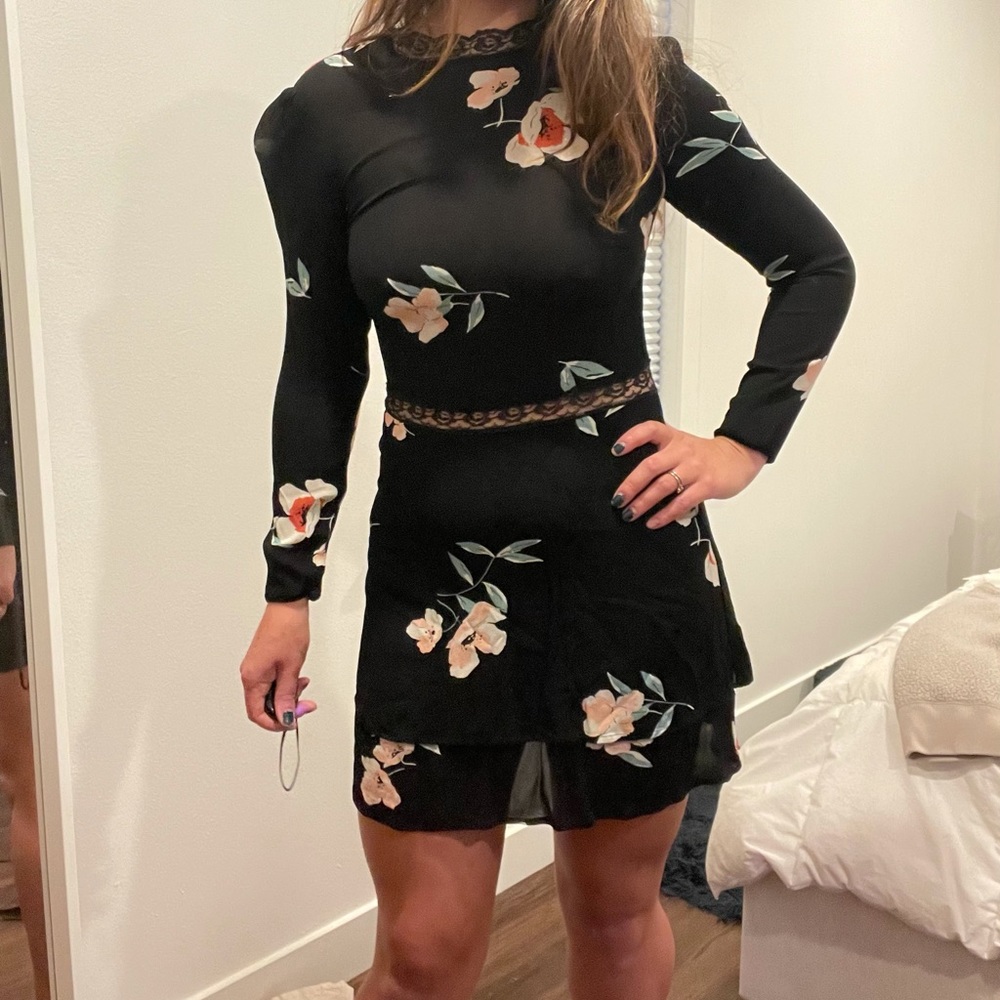 Reformation sheer black mini dress